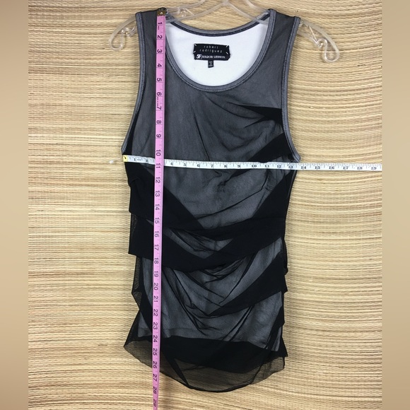 Robert Rodriguez For Bergdorf Goodman Black Rushed Mesh Over White Tank Top Sz L - Picture 8 of 8
